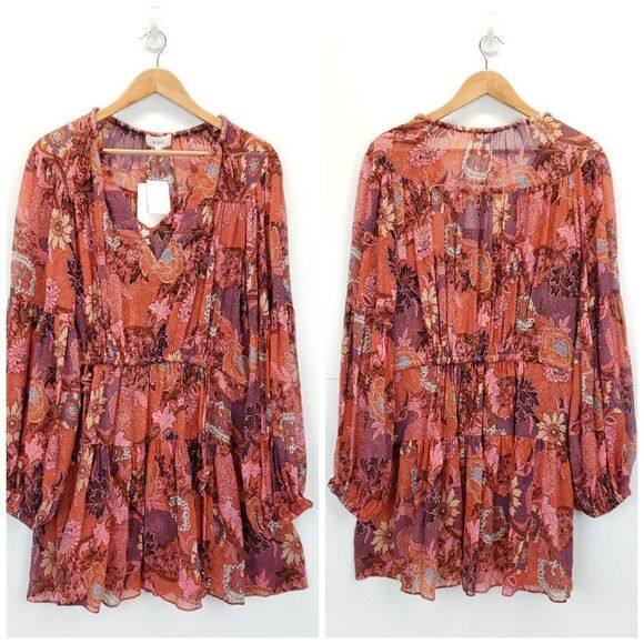 A.L.C. Elise Long Sleeve 100% Silk Floral Mini Dress - Picture 7 of 13